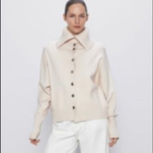 Long neck beige cardigan